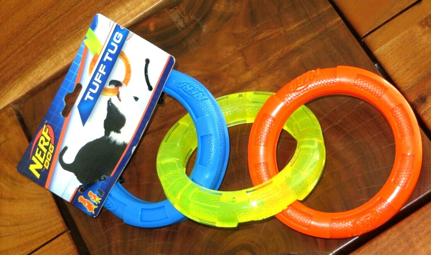 NERF 3-Ring Tug Dog Toy for Medium/Large Three Strong Durable rubber Interactive