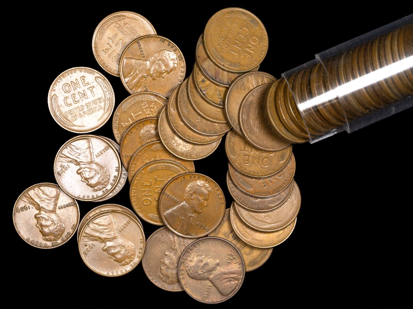 1930-1939 PDS XF Lincoln Wheat Penny Roll of 50 Coins EXTREMELY FINE CONDITION