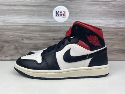 Nike Air Jordan 1 Mid Women's White Black Red Panda (BQ6472 061