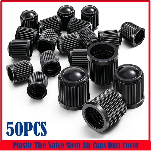 50x BLACK Plastic Tire Valve Air Dust Cover Stem Caps Wheel Car Truck