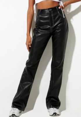 MOTEL ROCKS Zorea Trousers in PU Black with White Stitch UK