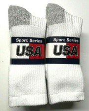 6 Pair Men's Thick White Work/ Sport Cushioned To Top Crew Sock SZ 10-13 USA