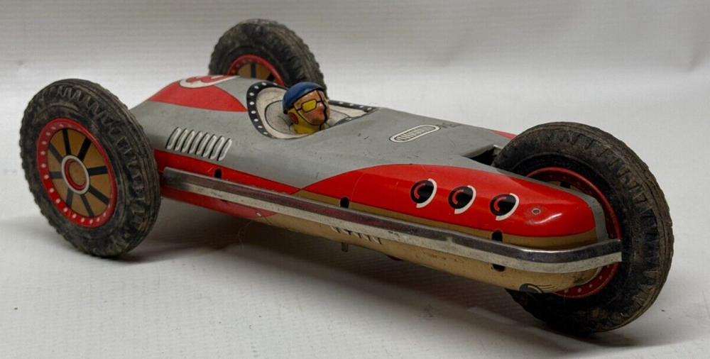 RARE Vintage TM Masudaya Turnover Race Car Tin Lithograph Friction Car Japan