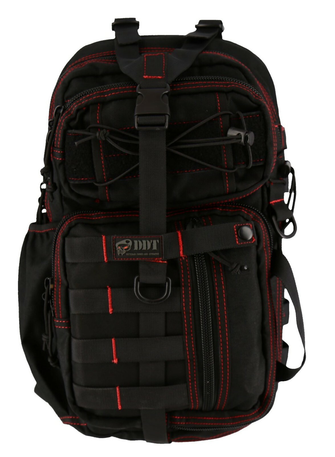 DDT Assassin Black Red Stitch Sling Bag Hiking Pack Gear Molle Tactical
