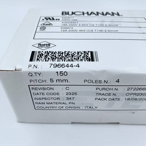 150 Pack TE Connectivity Buchanan 796644-4 Terminal Block Header 4 Position - Picture 2 of 3