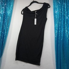 NWT Six Fifty Women's Bodycon Dress Size S Asymmetric Neckline Black Lined Short