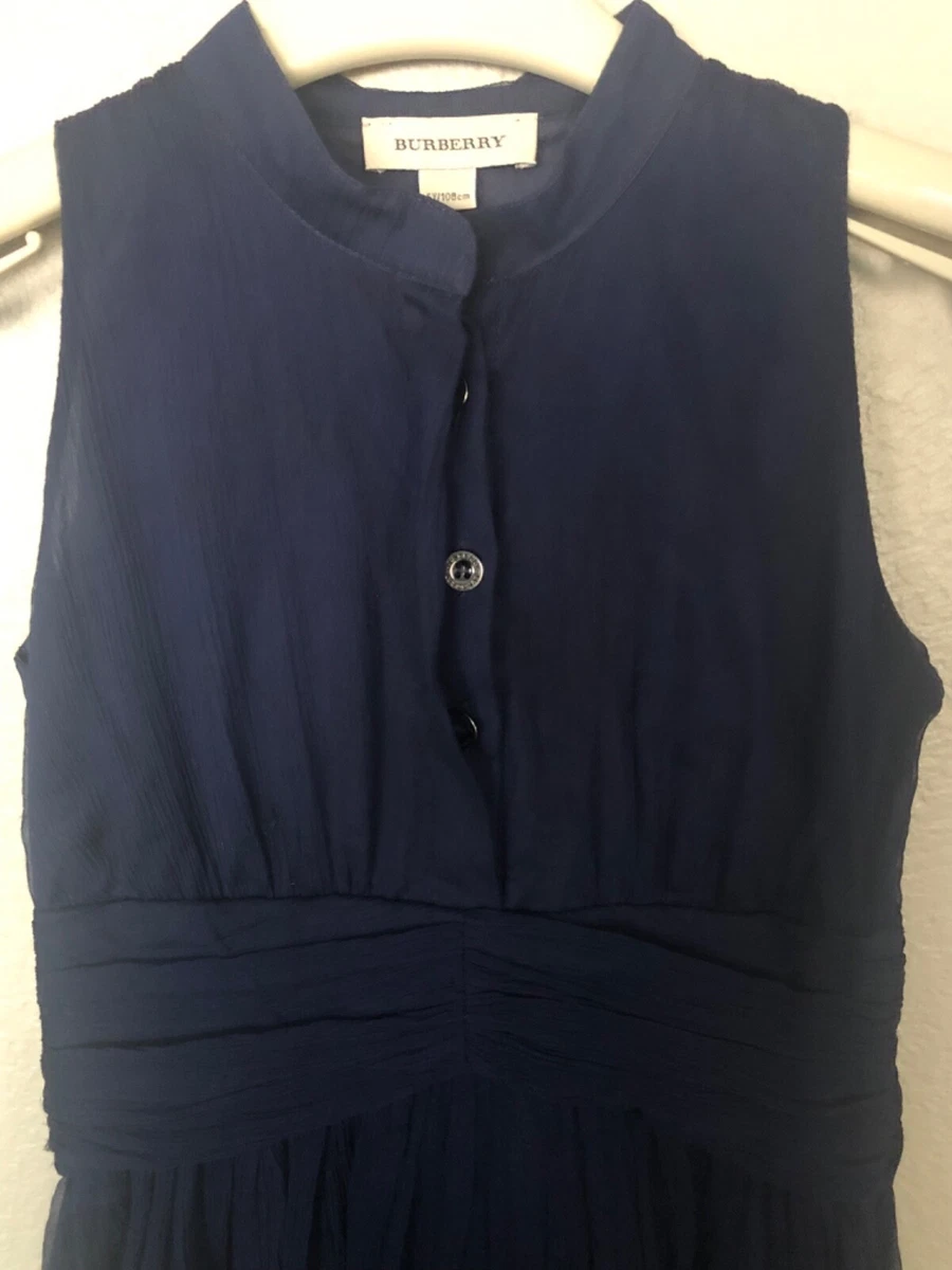 BURBERRY Silk Navy Blue with Nova Check trim Girl Special Occasion