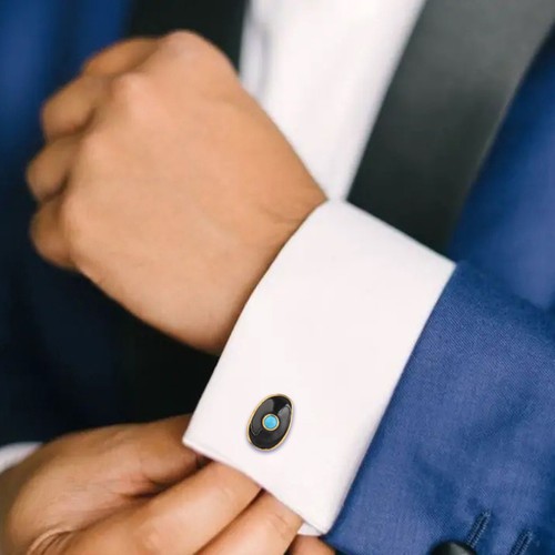 Turquoise 14K Gold Plated Art Deco Enameled Cufflinks - Picture 2 of 5