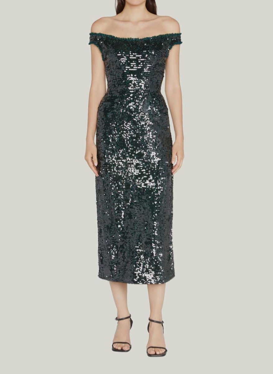 markarian green dress $2795 Women's Silk Sequin Off-The-Shoulder Dolores Size 4 Occasion:Formal