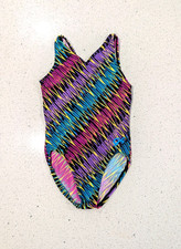 GREAT GK ELITE Gymnastics Dance Leotard CM Medium NEON RAINBOW Geometric ZIGZAG