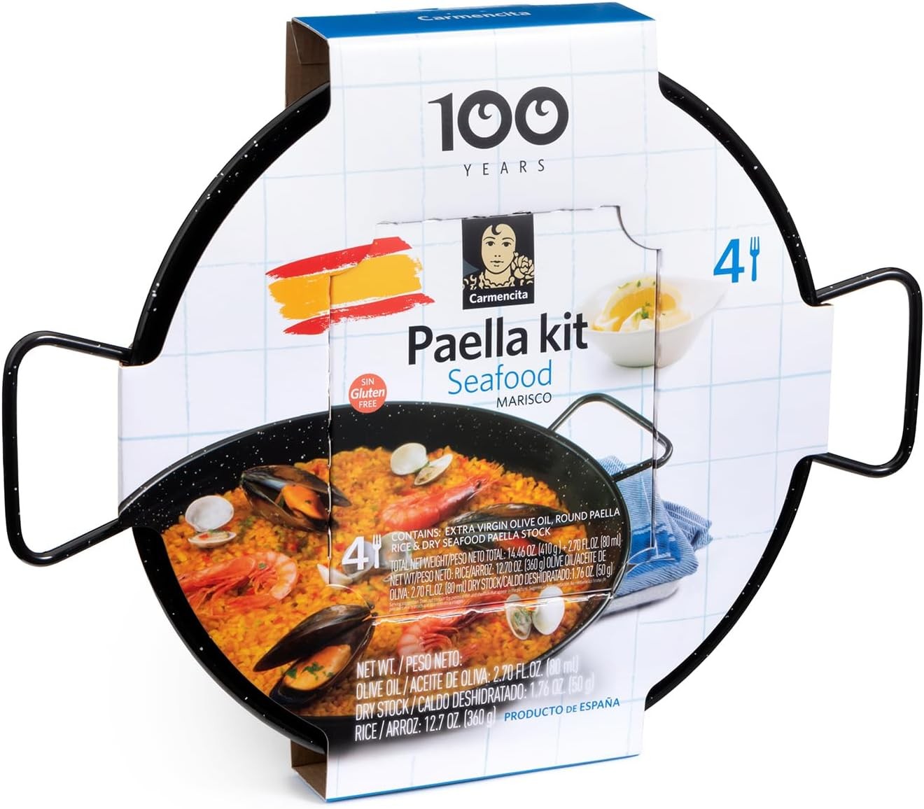 Carmencita Seafood Paella Kit with Enamelled Pan – Complete Set for 4 People