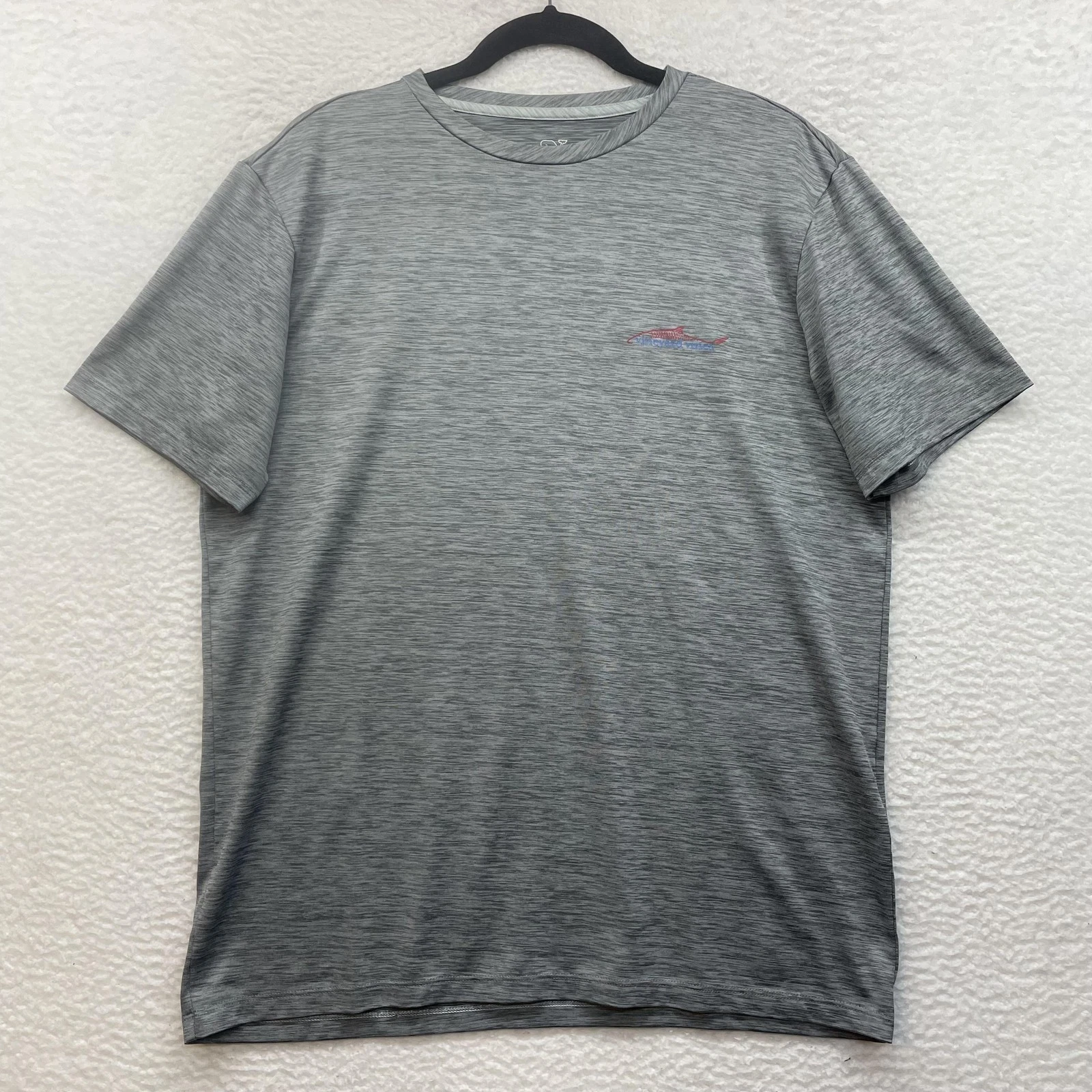 Vineyard Vines Shirt Mens Small Gray Performance Fishing Graphic Logo Tee Fish