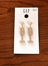 GAP Champagne Glass Drop Earrings W/pave Accents & Imitation Pearl Accents