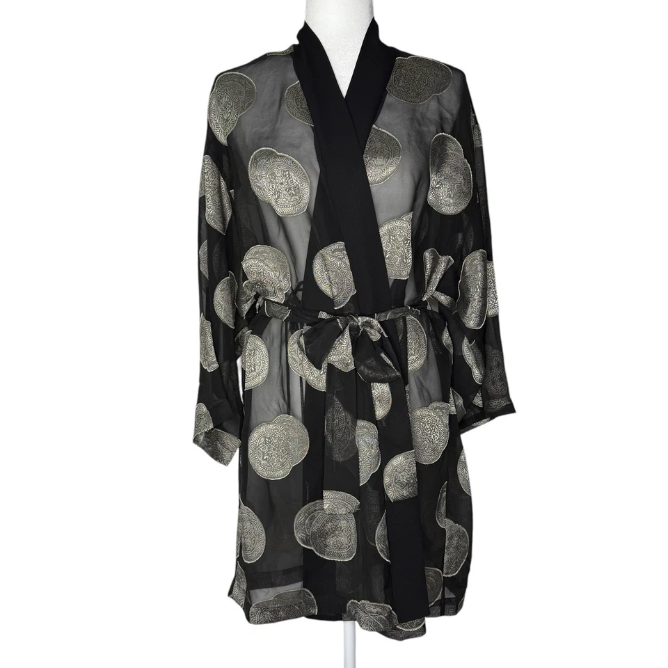 复古 90 年代 Josie Robe 均码透明缎面装饰和服奖章内衣 — 第 2/4 张图片