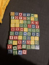 1980s Wooden Alphabet Blocks 123 And Pictures Lot Of 67 Toddler Building Vintage