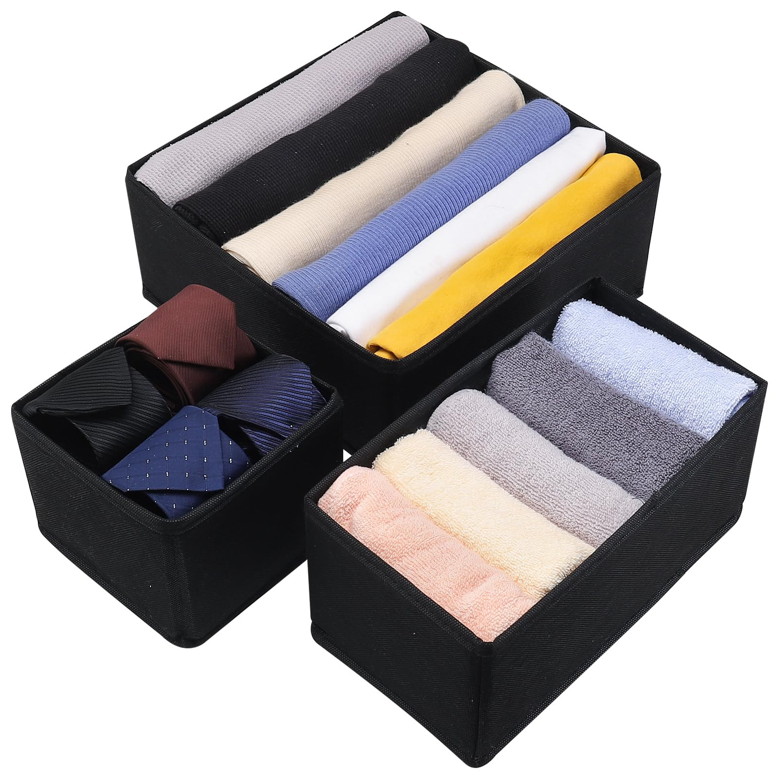 Black Foldable Underwear Drawer Organizer and Closet Dividers Foldable Cloth ...