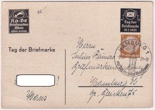 DR Hindenburg Privater Überdruck "Tag der Briefmarke" auf AK SST Hamburg 1937
