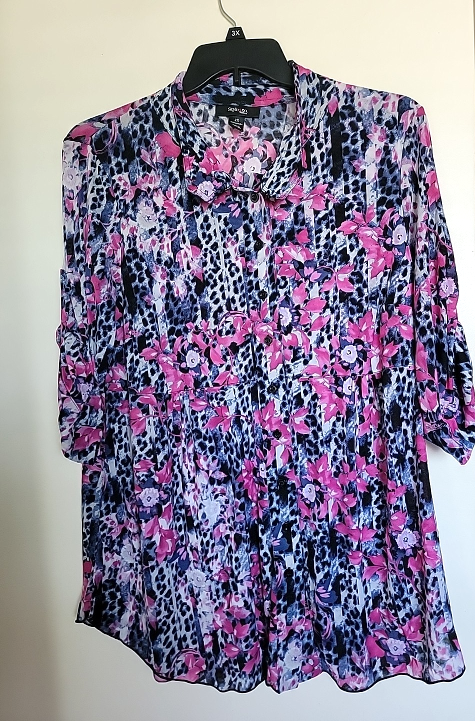 Style & Co Womens Plus Size 2X Floral Button-Up Tunic Blouse
