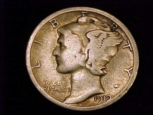 1919-S Mercury Dime, Very Good Grade.