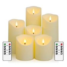 Fo32won Flameless Flickering Candles with Remote Timer, Set of 6 Ivory