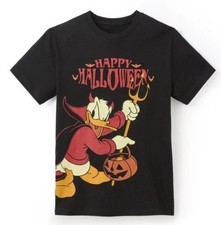 Donald Duck Happy Halloween T-Shirt Devil Vampire Disney Graphic Tee Black