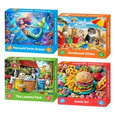 4 Pack Educational Jigsaw Puzzles for Kids 4-10, Mermaid, Dogs, Cats  Hamburger