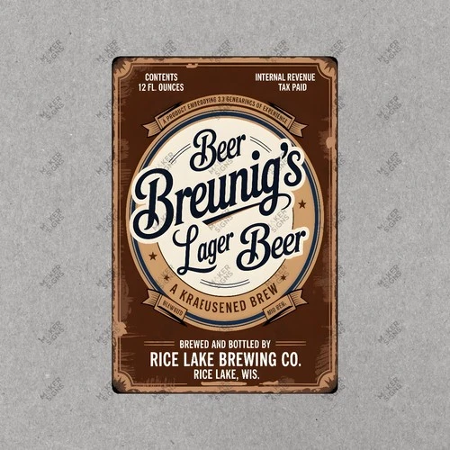 Vintage Breunigs Lager Beer Metal Sign Rice Lake Brewing Co. #174337