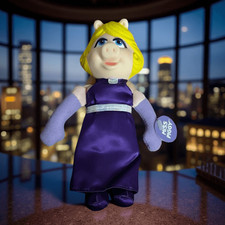 NWT Vintage 1991 MISS PIGGY Doll Purple Dress Soft Body Vinyl Head Jim Henson 7  