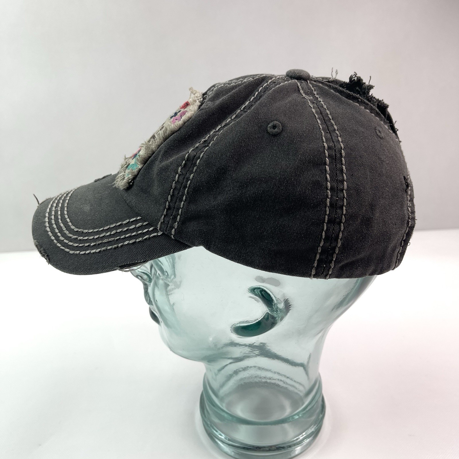 Blessed Floral Patch Gray Distressed Ponytail Bas… - image 5