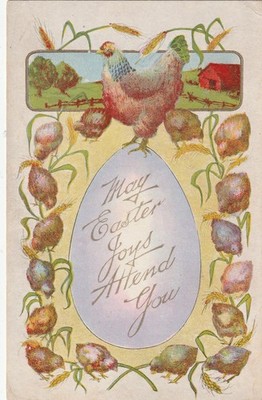 Fearer MD   1908  Easter Postcard  --  Chicken on Top of Egg -- Many Chicks