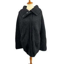 Balenciaga Black Wool Alpaca Knit Cardigan Coat Size 38 (XS) Project Piece As Is