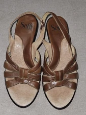 Sofft Women’s 1208020 Brown Leather Slingback Heeled Sandals Size 8 M