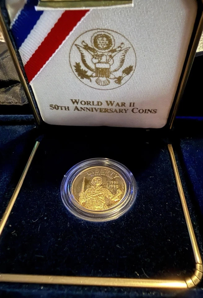 50th Anniversary of World War II Commemorative 1993 W Proof Gold $5 - Image 4 of 4