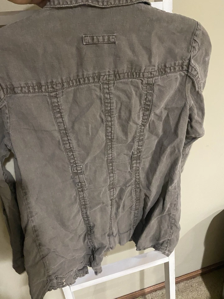 Cabi Sahara Linen Grey Utility Jacket Womens Size XS Buttons Pocket - Image 4 of 4