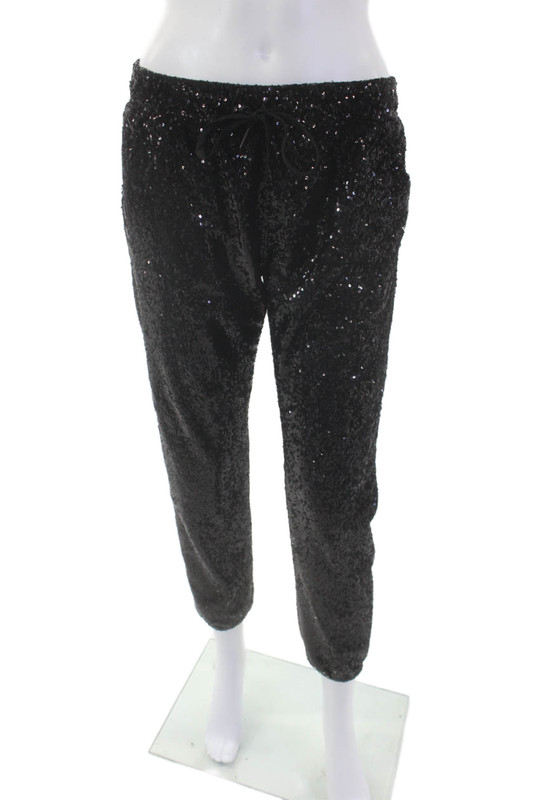 David Lerner Womens Textured Sequence Slip-on Pants Black Size S