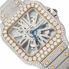 NEW 21TCW Natural Diamond 40mm Large Santos de Cartier Skeleton Full Pave Watch