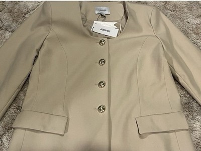 NWT Jason Wu Women Long Sleeve Collarless Button Blazer Jacket SZ 12 Light Khaki