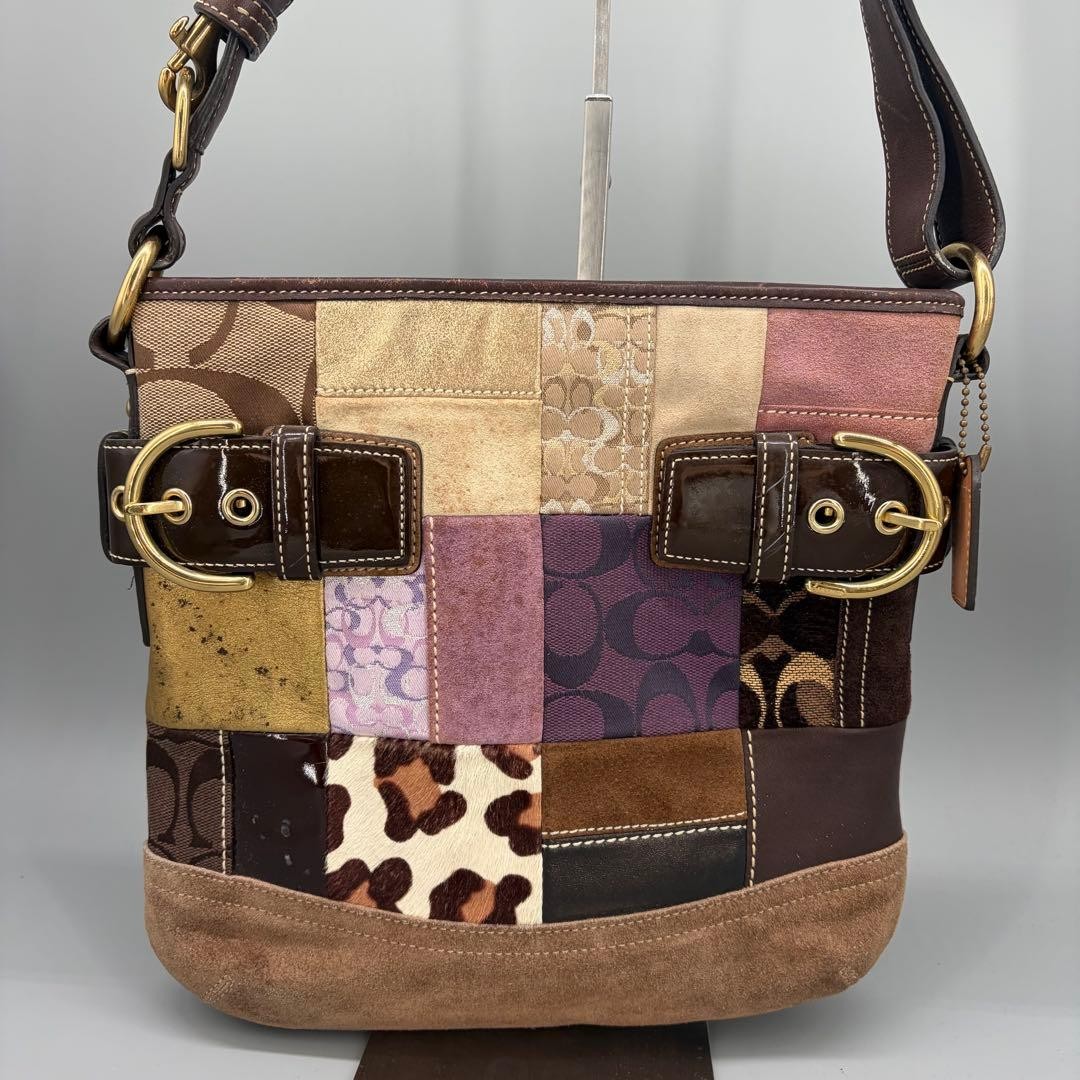 Coach Patchwork Shoulder Bag Multi-color Leather … - image 1