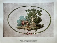 Original Antique Print – Hand-Painted Silk Bookbinding with Classical Scene