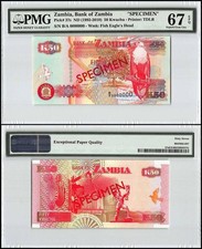Zambia 50 Kwacha, 1992, P-37as, Specimen, PMG 67