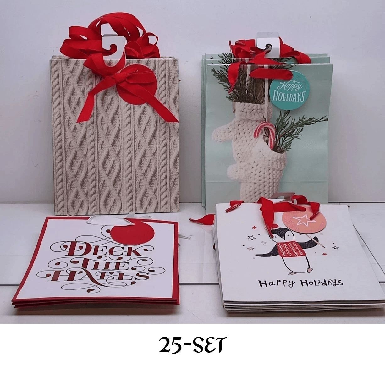 25 Set Hallmark Happy Holidays Assorted 8" X 4" x 10" Christmas Gift Paper Bags
