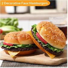Realistic Fake Food Decor Set - 2 Round Hamburgers