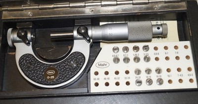 Mahr Thread Micrometer, Anvils, Case, 0-25mm