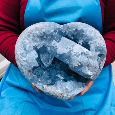 10LB Natural Celestite Heart Geode Cluster Sky Blue Crystal Cave reiki Healing