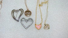 5 ASSORTED WHITE RHINESTONE & METAL HEARTS PENDANT & BROOCHES  LACN TIME & TRU