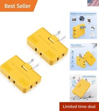 3-Way Flat Plug Adapter - Space-Saving 2 Prong Rotating Outlet Extender, Yellow