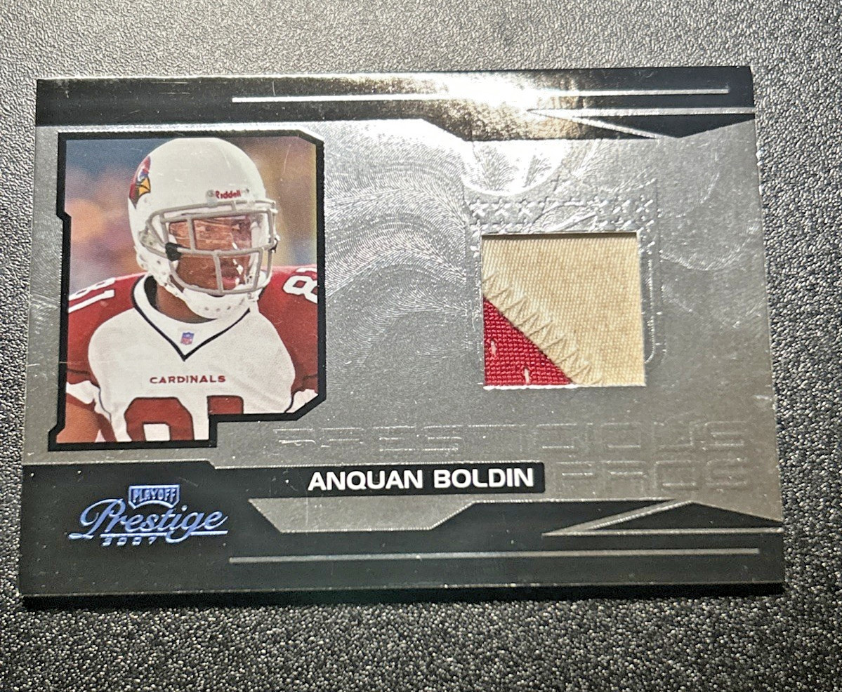 2007 playoff prestige pros anquan boldin game worn dirty patch /25 silver