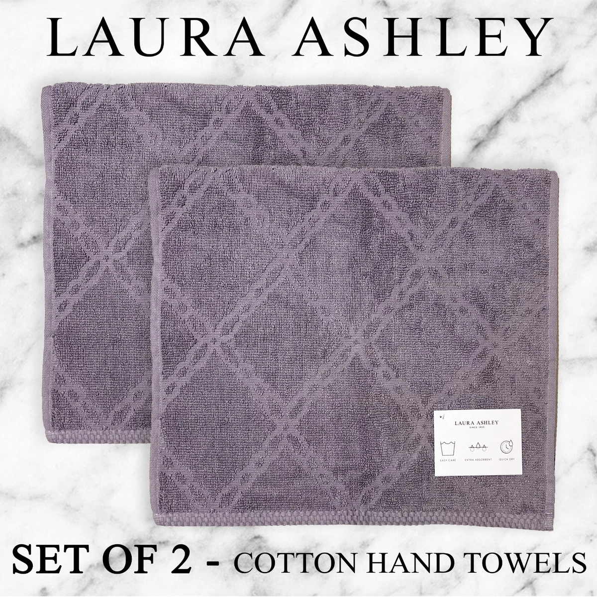 2 PK LAURA ASHLEY QUICK DRY Cotton Hand Towels Diamond Chain
