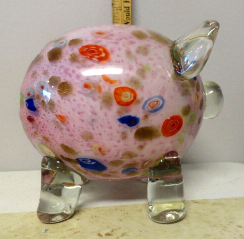 Vintage Murano Large Multi Color Pig Art Glass w Florals Pattern Solid D/S - Picture 1 of 6