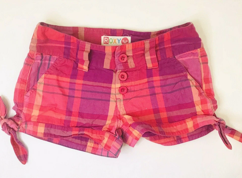 Розовые шорты в клетку для девочек ROXY размер 7 боковые галстуки - Изображение 3 из 4